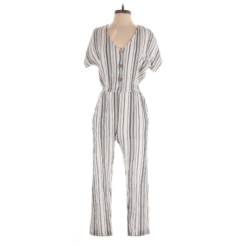 Jens Pirate Booty X Free People Ivory & Charcoal Striped Casual Boho Jumpsuit - Picture 14 of 14